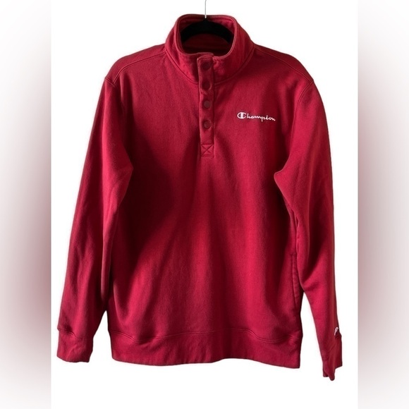 Champion Other - Champion Authenticwear Men's 1/4 Snap Button Pu1llover Sweater Red Size Medium